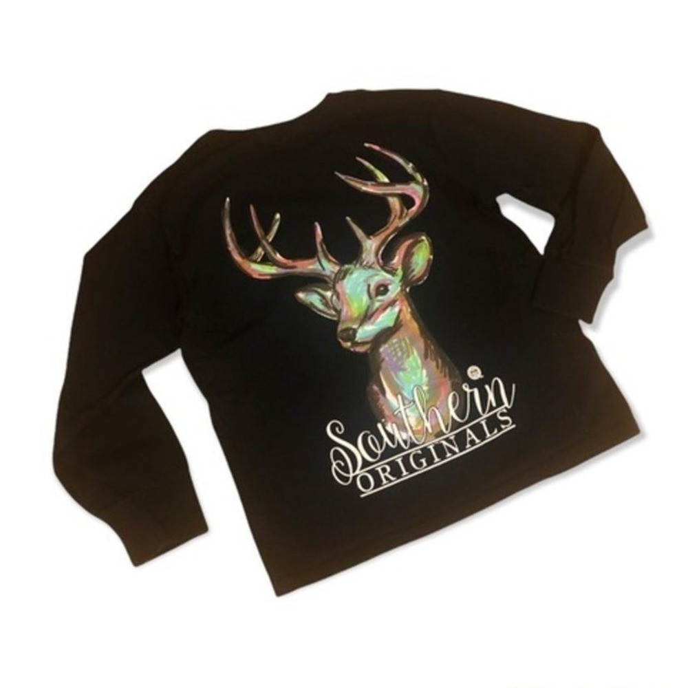 Southern Country Hunting Deer Buck Girls Outdoors Black Long Sleeve T Shirt